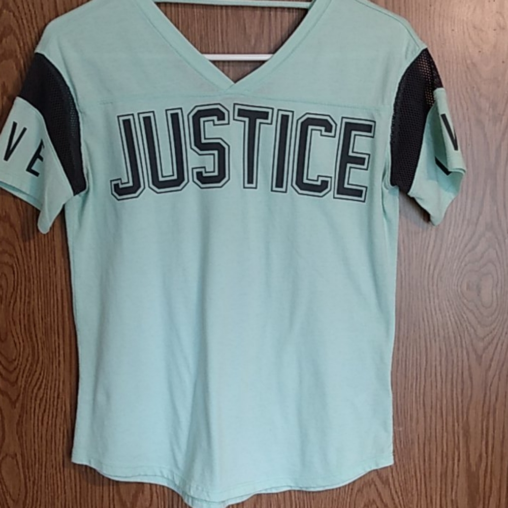 Justice Girls active shirt, mint green SS size 12